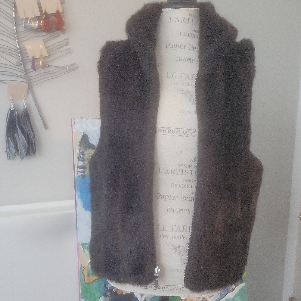 Faux Fur Vest in Dark Brown